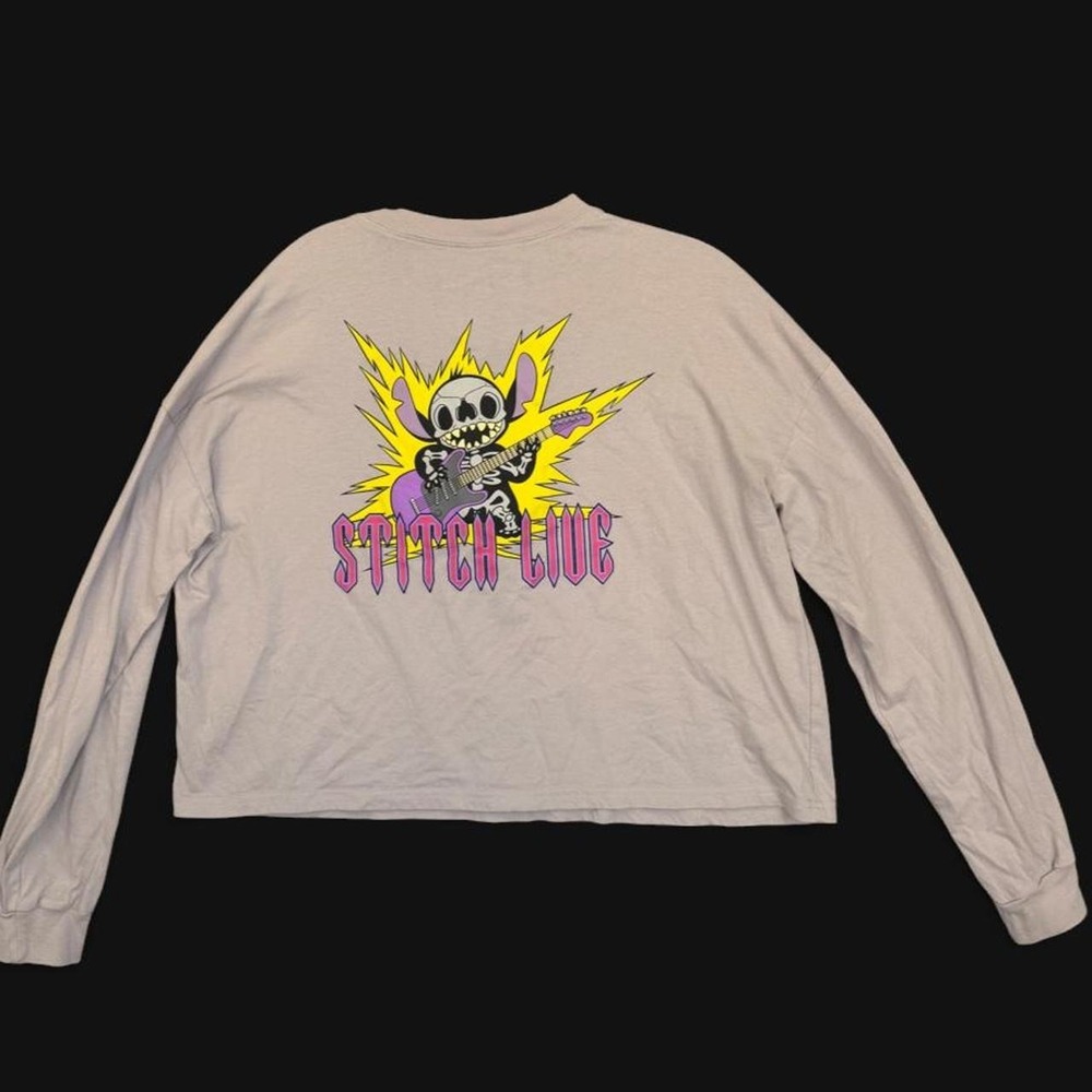 Disney Stitch Live Skeleton Rocker Henley Long Sleeve Cropped Shirt Gray Size L